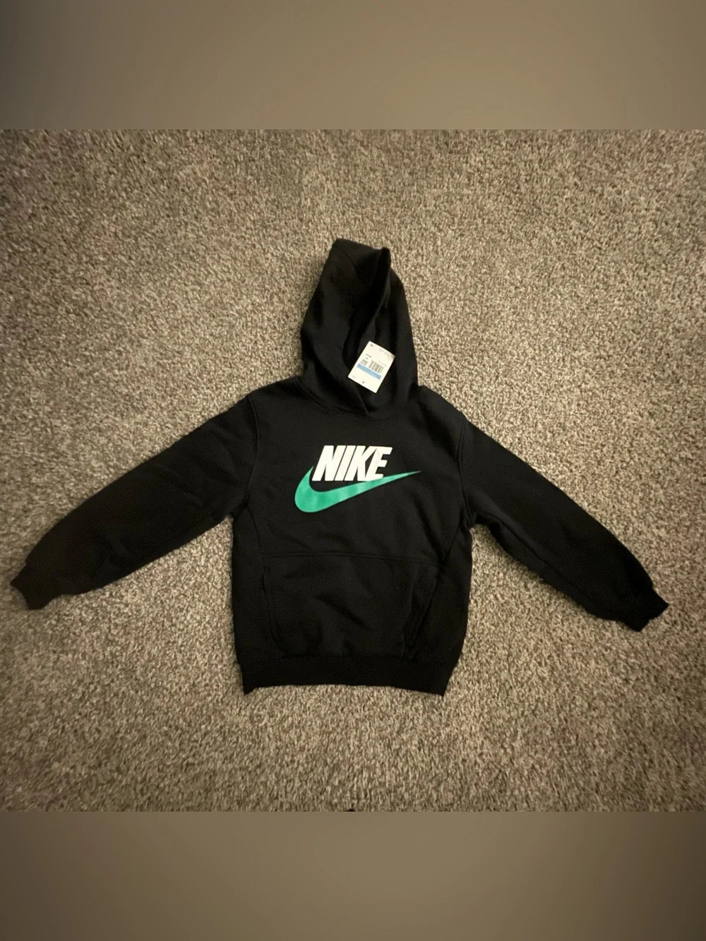Nike Kids Black Hoodie with Green Swoosh